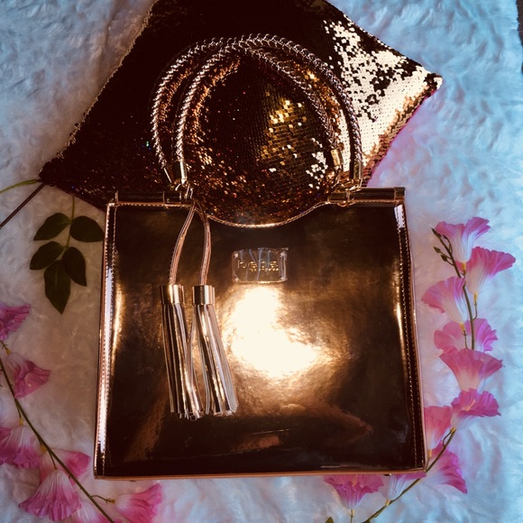 👜🌹🤩bebe Metallic Natalia Rose Pink Handbag $129 - Picture 2 of 8